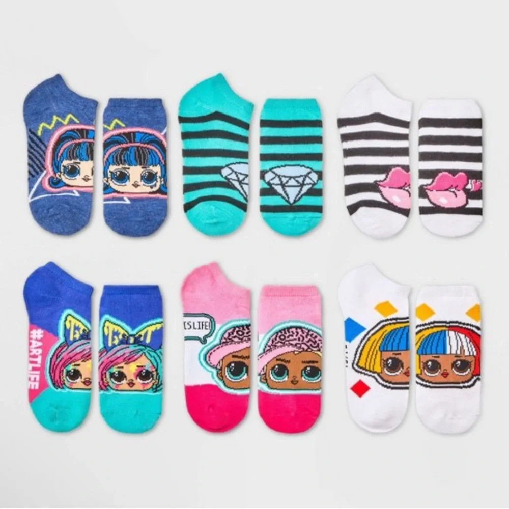 LOL Surprise 6pck Socks big Girls shoe sz 3-10